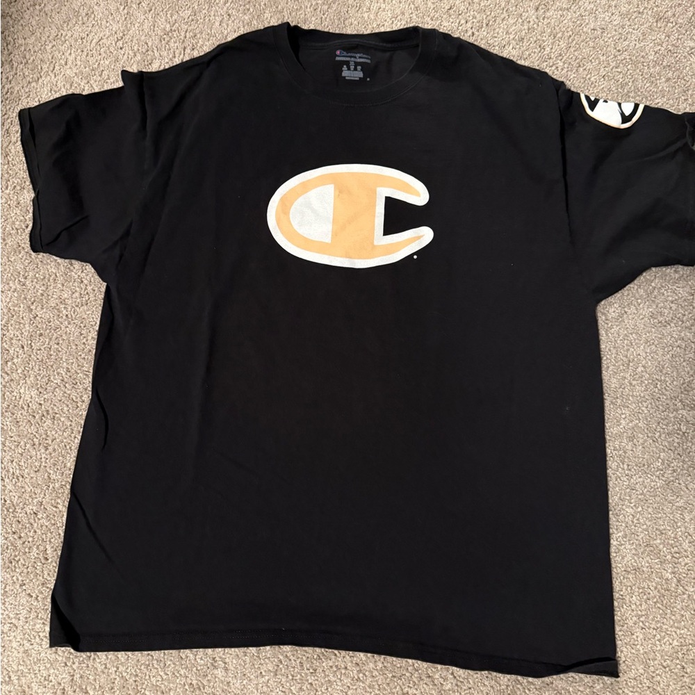 Atlanta Hawks Champion Black Tee with Peach Emblem